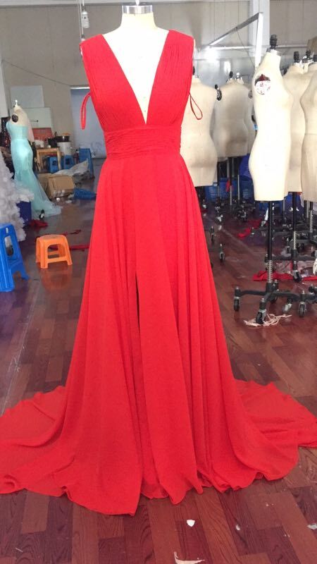 Finished Product Pictures of 2018.10.8 for Glamorous V Neck Red Prom Dresses, Red Formal Dresses, Red Evening Dresses