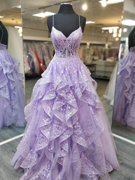 Lace Top V-neck A-line Dress with Jacket Lilac