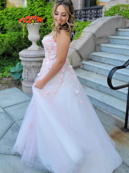 Backless Pink Lace Floral Long Prom Dresses, Pink Lace Formal Dresses, Long Pink Evening Dresses with Appliques SP2803