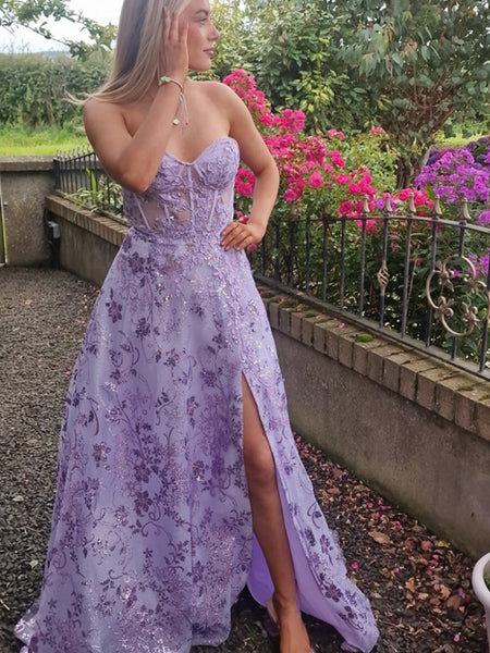 Classy Sheath Strapless Long Sleeves Lilac Long Satin Party Dress Prom Dresses Evening Dress