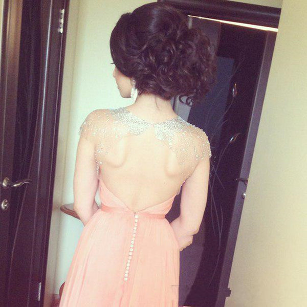 Round Neck Cap Sleeves Backless Long Prom Dress, Long Formal Dress, Br Shiny Party Round Neck Cap Sleeves Backless Long Prom Dress, Long Formal Dress, Br Shiny Party