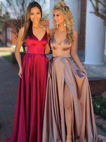A Line Red/Champagne Prom Dress, Red/Champagne Formal Dress, Evening Dress