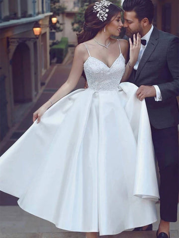 A Line V Neck Ankle Length Lace White Prom Weding Dresses, V Neck Lace White Formal Dresses, White Lace Evening Dresses