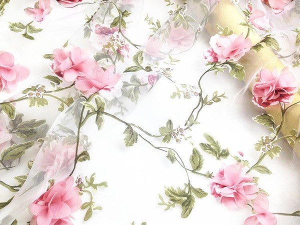 A Line V Neck Backless Pink Lace Floral White Prom Dresses, Pink 3D Flower White Formal Dresses, Evening Dresses