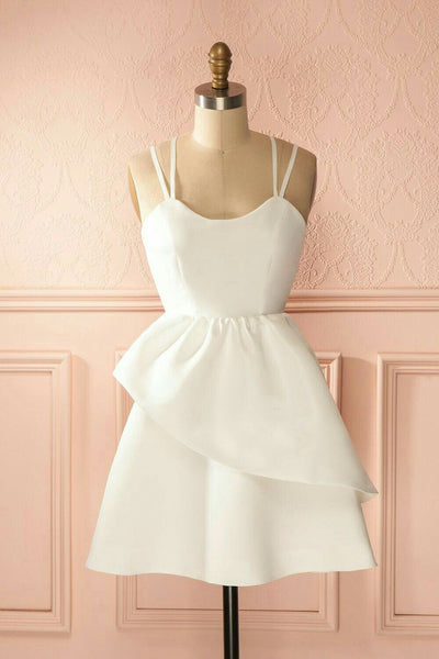 Cute High Low Open Back White Short Prom Dresses, Backless White Homec
