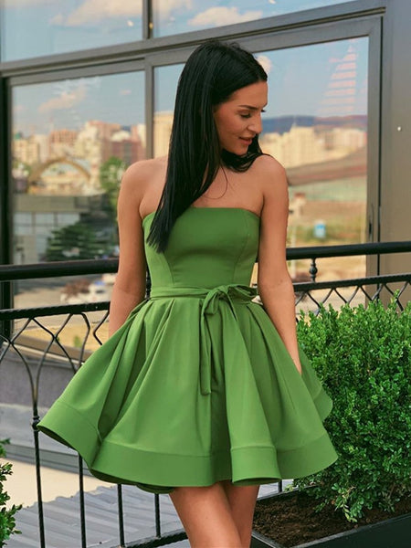 Cute Strapless Green Short Prom Dresses Homecoming Dresses, Strapless –  Shiny Party