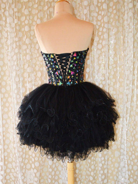 Short Black Sweetheart Neck Prom Dresses, Short Black Homecoming Dresses