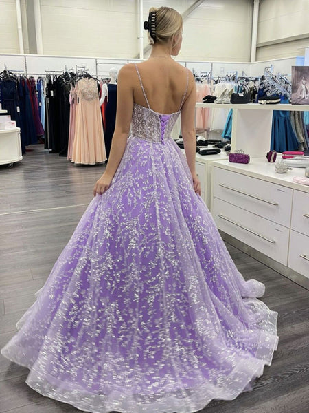 Sweetheart Neck Open Back Purple Lace Long Prom Dresses, Purple Lace Formal Dresses, Purple Evening Dresses SP2118