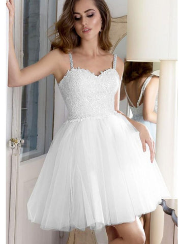 Sweetheart Neck Open Back White Lace Prom Dresses, White Lace Homecoming Dresses, Short White Formal Evening Dresses SP2061