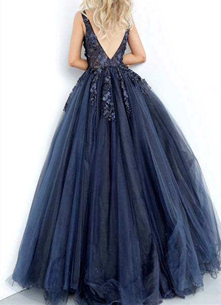 Wholesale V Neck Navy Blue Lace Beaded Prom Dresses