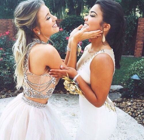 White and gold sales 2 piece prom dress