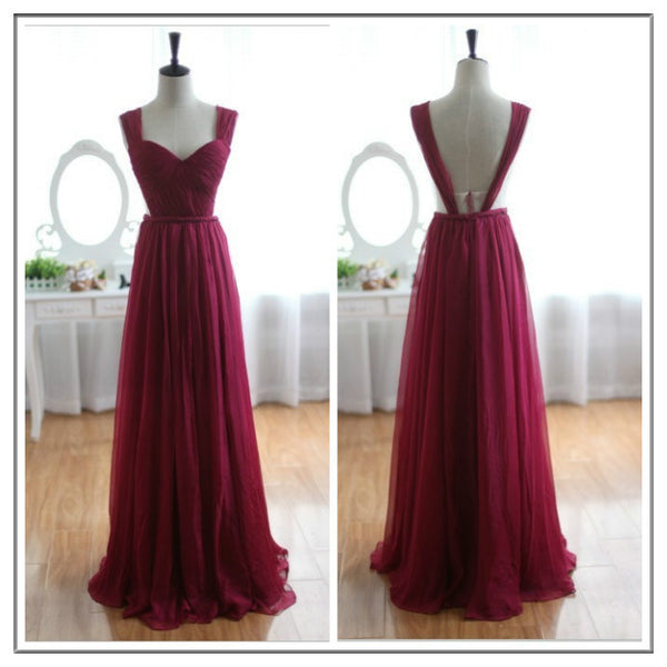 Custom Made Wine Red Burgundy Chiffon Bridesmaid Dress/Prom Dress