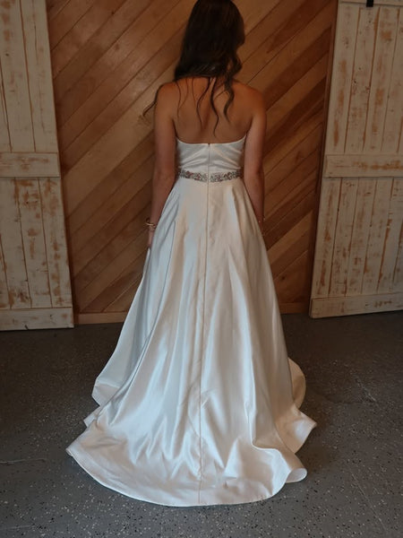 A Line Halter Neck Open Back White Long Prom Dresses with Belt, Beaded White Formal Graduation Evening Dresses SP3344