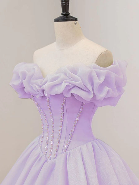 A Line Strapless Lilac Chiffon Long Prom Dresses, Long Lilac Formal Graduation Evening Dresses SP2901