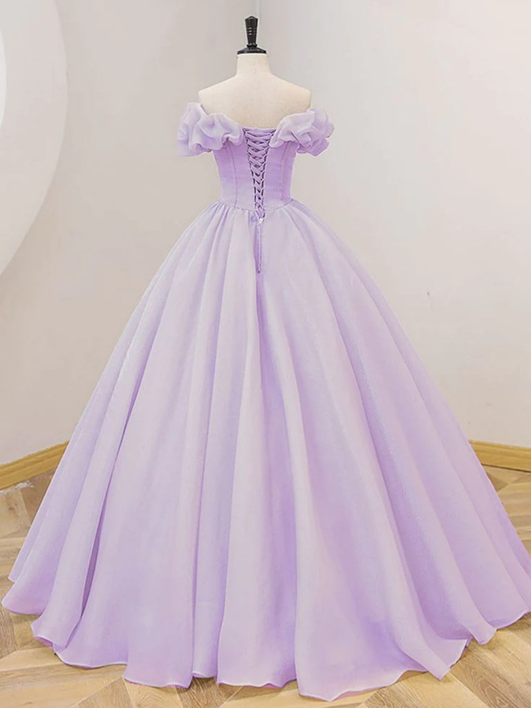 A Line Strapless Lilac Chiffon Long Prom Dresses, Long Lilac Formal Gr