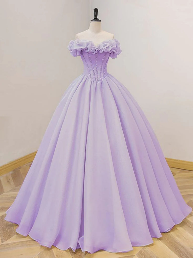 A Line Strapless Lilac Chiffon Long Prom Dresses, Long Lilac Formal Gr Shiny Party A Line Strapless Lilac Chiffon Long Prom Dresses, Long Lilac Formal Gr Shiny Party