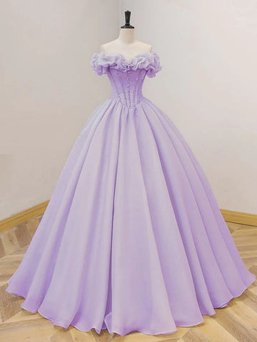 A Line Strapless Lilac Chiffon Long Prom Dresses, Long Lilac Formal Graduation Evening Dresses SP2901