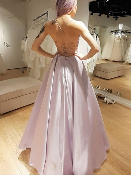 A Line V Neck Backless Pink Long Prom Dresses, V Neck Pink Formal Dresses, Pink Evening Dresses SP2841