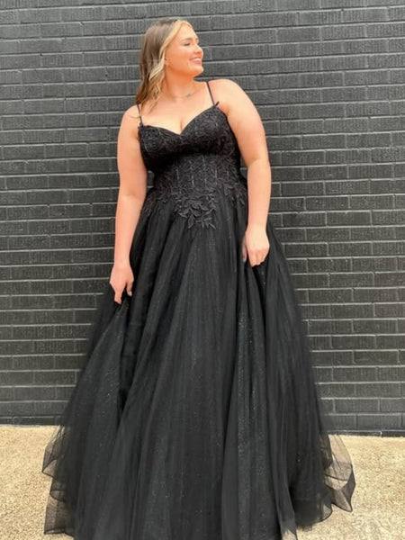 A Line V Neck Black Lace Long Prom Dresses, Black Lace Formal Graduation Evening Dresses SP3111