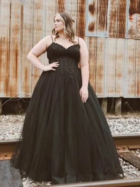 A Line V Neck Black Lace Long Prom Dresses, Black Lace Formal Graduation Evening Dresses SP3111