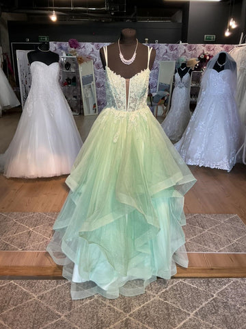 A Line V Neck Open Back Green Lace Long Prom Dresses, Green Lace Formal Dresses, Green Evening Dresses SP3220