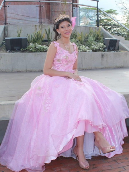 A Line V Neck Open Back Pink Lace Long Prom Dresses, Pink Lace Formal Dresses, Pink Evening Dresses SP3282
