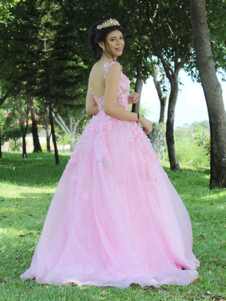 A Line V Neck Open Back Pink Lace Long Prom Dresses, Pink Lace Formal Dresses, Pink Evening Dresses SP3282