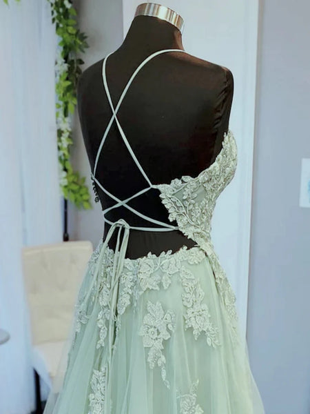 A Line V Neck Open Back Sage Lace Short Prom Dresses, Sage Lace Homecoming Dresses, Sage Formal Graduation Evening Dresses SP3267