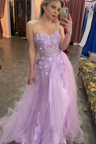 Beaded Lilac Lace Floral Long Prom Dresses, Lilac Lace Formal Dresses, Beaded Lilac Evening Dresses SP2787