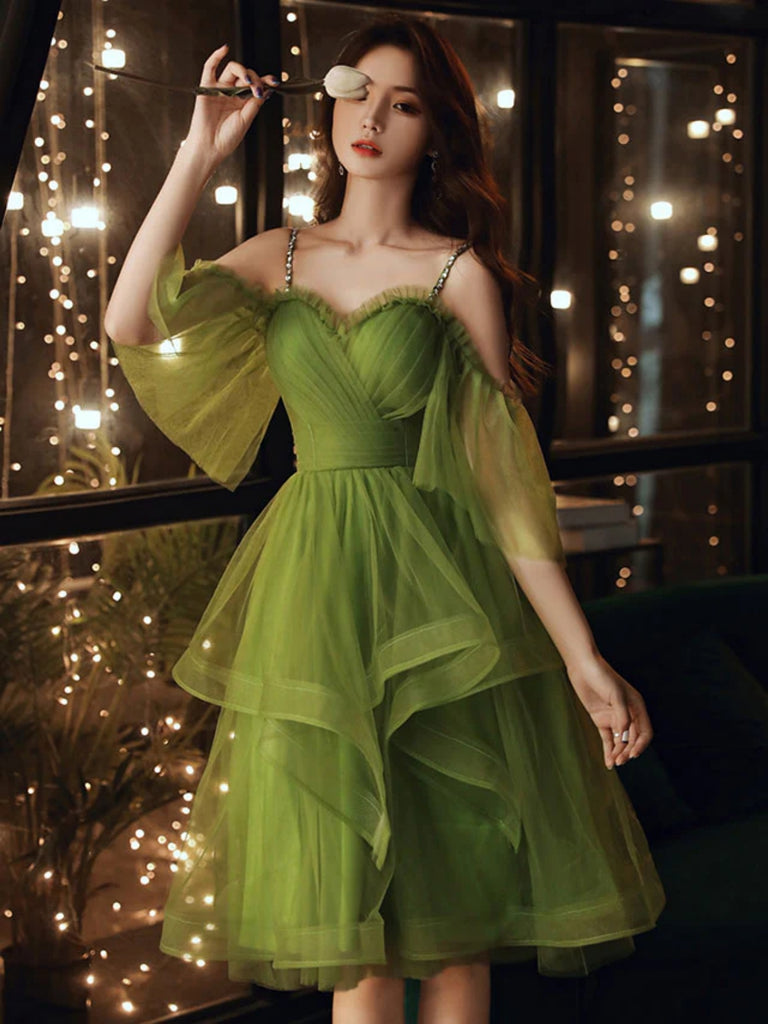Elegant Off the Shoulder Green Short Prom Dresses, Short Green Homecom Shiny Party Elegant Off the Shoulder Green Short Prom Dresses, Short Green Homecom Shiny Party