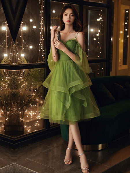 Elegant Off the Shoulder Green Short Prom Dresses, Short Green Homecoming Dresses, Off Shoulder Formal Evening Dresses SP2708