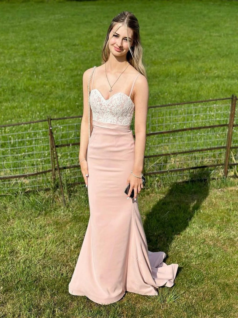 Elegant Sweetheart Neck Mermaid Dusty Pink Long Prom Dresses with Lace Shiny Party Elegant Sweetheart Neck Mermaid Dusty Pink Long Prom Dresses with Lace Shiny Party