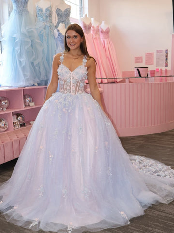 Gorgeous Lace Floral Long Prom Dresses, Formal Evening Dresses with 3D Flowers SP3432