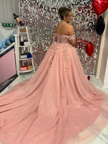 Gorgeous Off the Shoulder Pink Lace Long Prom Dresses, Off Shoulder Pink Formal Dresses, Pink Lace Evening Dresses SP3461