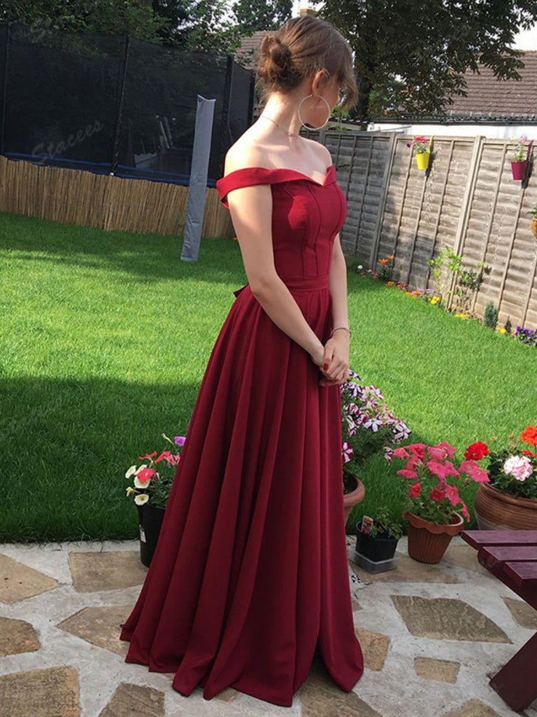 Flowy Classic Maroon Long Evening Occasion Dress