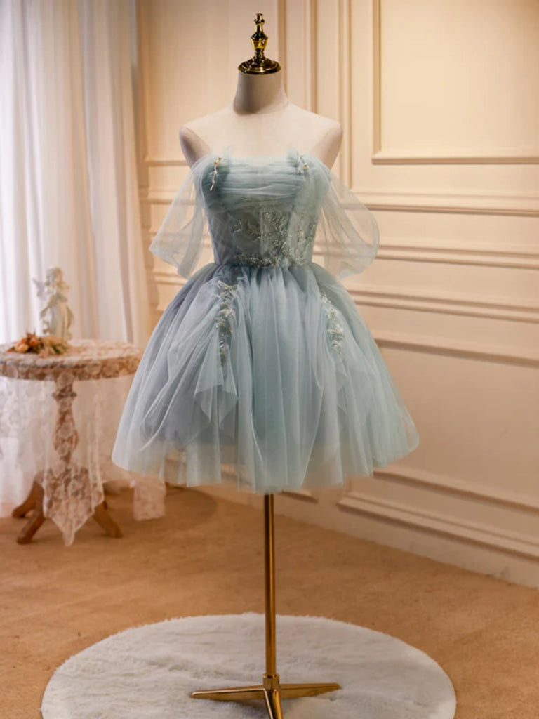 Off Shoulder Light Green Beaded Short Prom Dresses, Off the Shoulder H Shiny Party Off Shoulder Light Green Beaded Short Prom Dresses, Off the Shoulder H Shiny Party