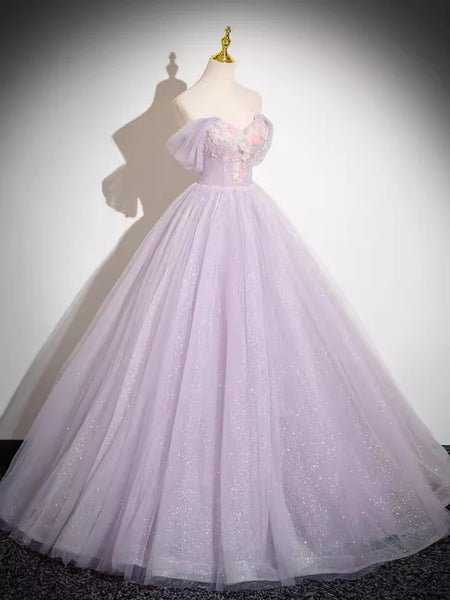 Off Shoulder Long Lilac Prom Dresses with Appliques, Off the Shoulder Formal Dresses, Long Lilac Evening Dresses SP2999