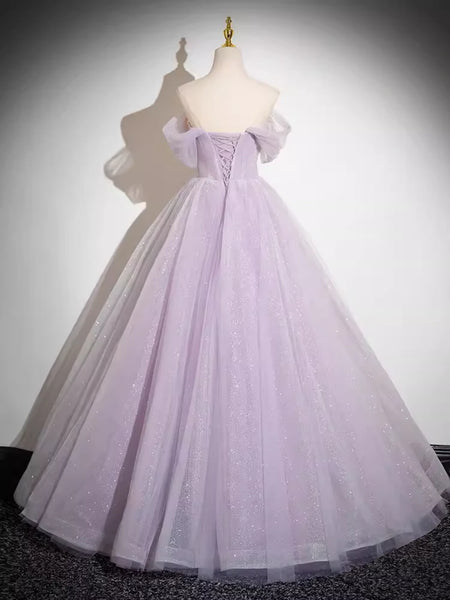 Off Shoulder Long Lilac Prom Dresses with Appliques, Off the Shoulder Formal Dresses, Long Lilac Evening Dresses SP2999