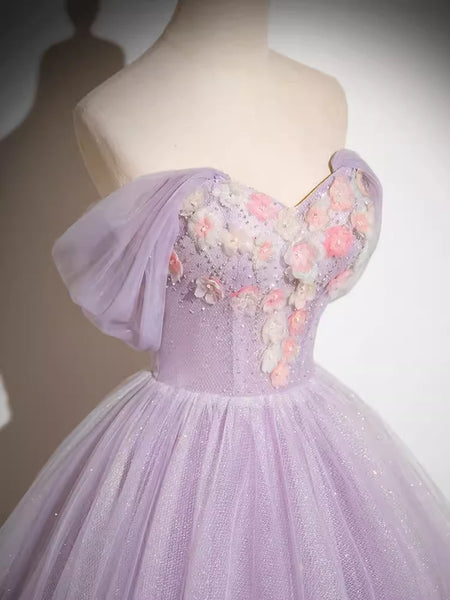 Off Shoulder Long Lilac Prom Dresses with Appliques, Off the Shoulder Formal Dresses, Long Lilac Evening Dresses SP2999