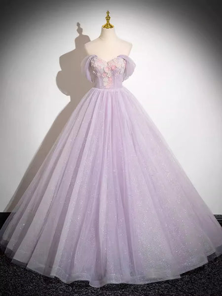 Off Shoulder Long Lilac Prom Dresses with Appliques, Off the Shoulder Formal Dresses, Long Lilac Evening Dresses SP2999