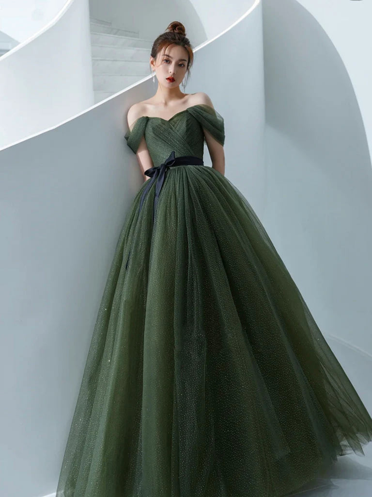 V-neckline Dark Green Prom Dresses with Satin Skirt – loveangeldress