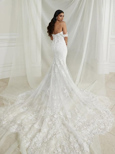 Off the Shoulder Mermaid White Lace Long Prom Dresses, Mermaid White Wedding Dresses, White Lace Formal Evening Dresses SP3399