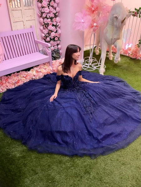 Off the Shoulder Navy Blue Lace Long Prom Dresses, Navy Blue Lace Formal Dresses, Navy Blue Evening Dresses SP3371