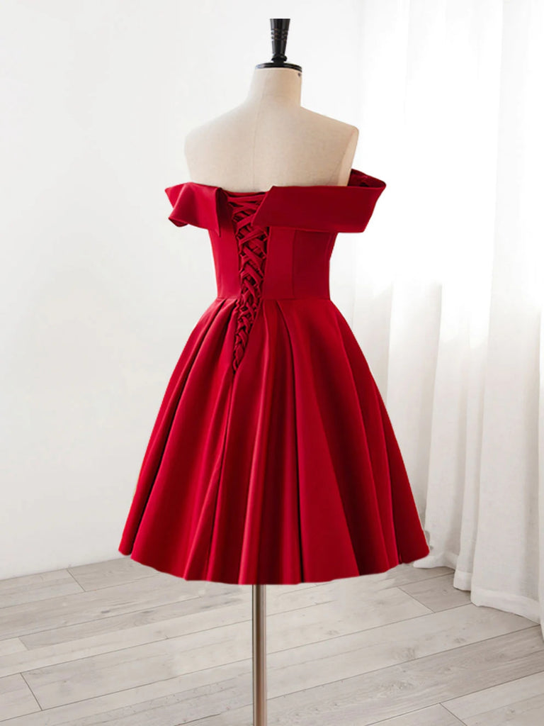 Off the Shoulder Red Short Prom Dresses, Red Homecoming Dresses, Short Shiny Party Off the Shoulder Red Short Prom Dresses, Red Homecoming Dresses, Short Shiny Party