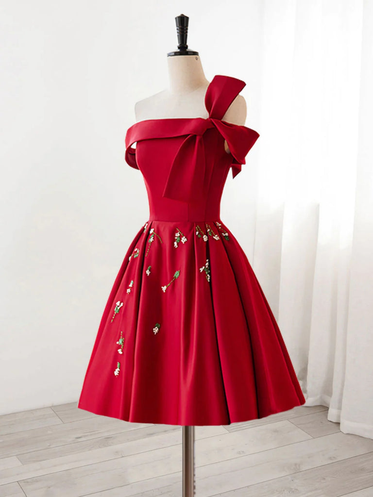 Off the Shoulder Red Short Prom Dresses, Red Homecoming Dresses, Short Shiny Party Off the Shoulder Red Short Prom Dresses, Red Homecoming Dresses, Short Shiny Party