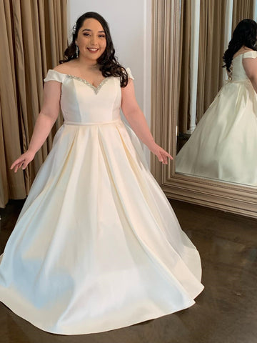Off the Shoulder White Satin Long Prom Dresses with Sequins, White Formal Graduation Evening Dresses SP3469