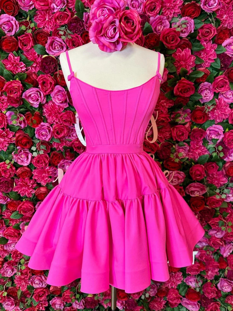 rose pink homecoming dresses pink formal dresses short Pink Tulle Sequin Short Prom Dress, Pink Homecoming Dress US 6 / Pink
