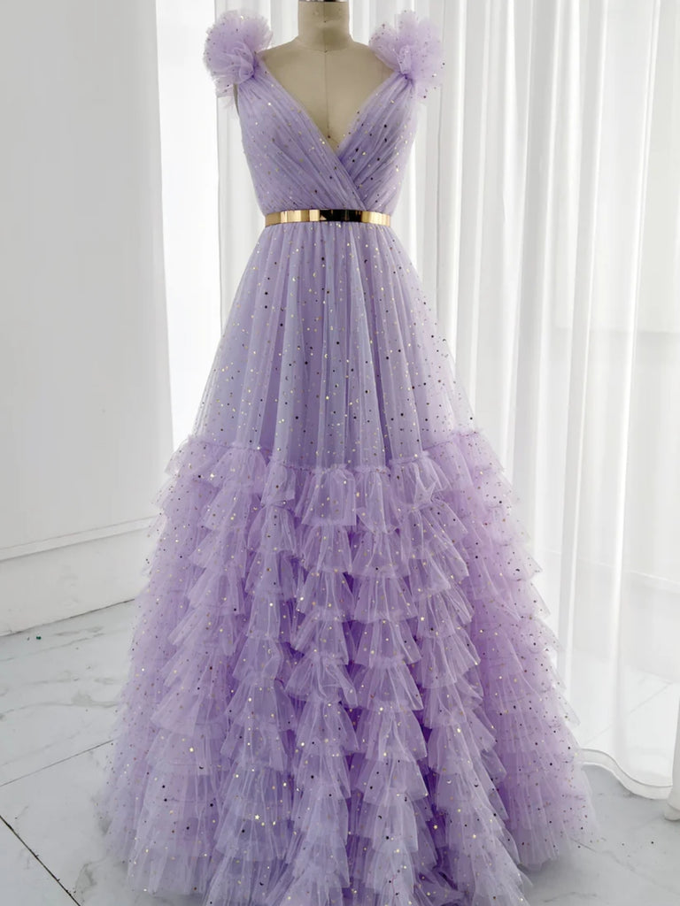 Princess Shiny V Neck Lilac Long Prom Dresses, Long Lilac Formal Graduation Evening Dresses SP2874 Princess Shiny V Neck Lilac Long Prom Dresses, Long Lilac Formal Graduation Evening Dresses SP2874