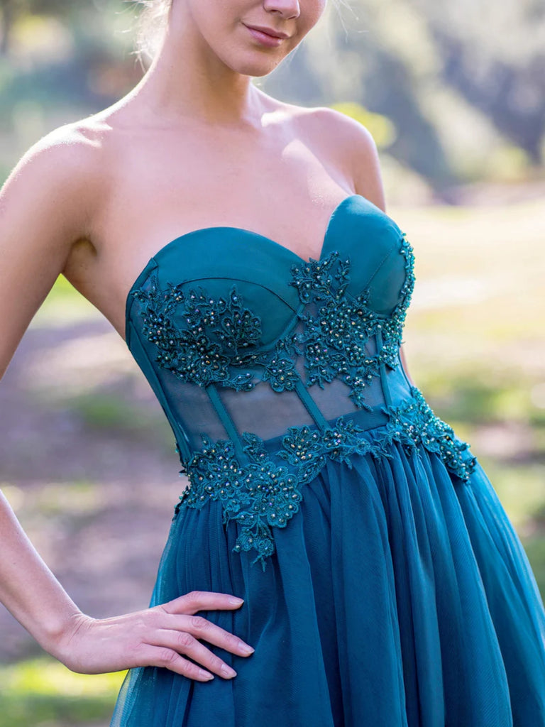 Strapless Beaded Blue/Green/Burgundy Lace Long Prom Dresses, Blue/Gree Shiny Party Strapless Beaded Blue/Green/Burgundy Lace Long Prom Dresses, Blue/Gree Shiny Party