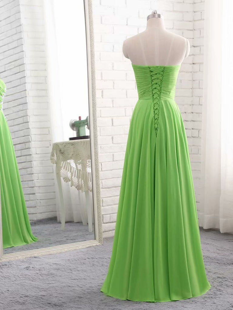 Strapless Green Chiffon Long Prom Dresses with Sequins, Long Green For
